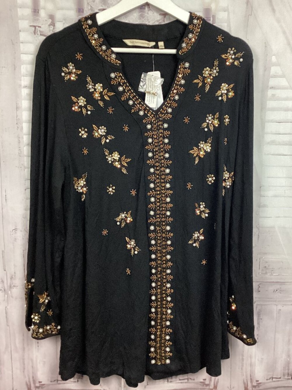 Soft Surroundings Black Festa Tunic Long Sleeve Embellished NWT XL